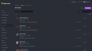 Apprentice tattoo studio software project dashboard listing tattoo projects with deposit and balance payment status