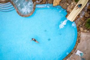 arial view of woman in pool