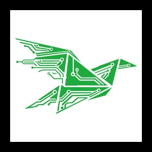 Z-Text logo, a green circuit-board origami bird on a white background.