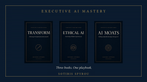 Promotional graphic of the three Executive AI Mastery book covers by Sotiris Spyrou.