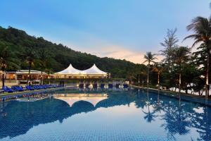 Infinity swimming pool overlooking the Andaman Sea at Hyatt Regency Phuket Resort.