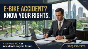 E-bike accident lawyer Charlotte NC Car Accident Lawyers Group personal injury attorney electric bicycle safety advisory North Carolina
