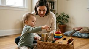 Mom and child play with heirloom quality reused toys