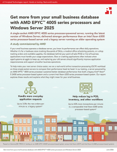 First page of a report titled Get more from your small business database with AMD EPYC™ 4005 series processors and Windows Server 2025