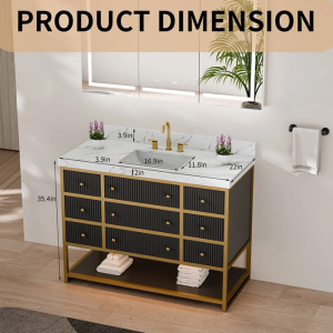 Fluted Solid Wood Luxury Gold Bathroom Vanity