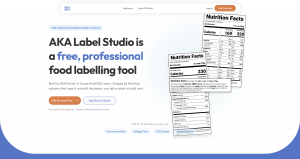 AKA Label Studio homepage: a free, professional food labelling tool for FDA and EU/UK markets, built by AKA Foods' in-house food R&D team.