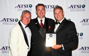 Best live answering service award winner Ambs Call Center holding ATSI award of excellence