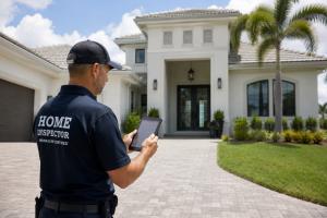 Home inspector using HomeInspections.com software to complete a property inspection at a Florida residence.