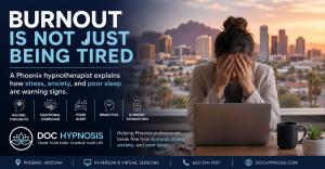Stressed Phoenix professional experiencing burnout, racing thoughts, poor sleep, brain fog, emotional overload, and chronic exhaustion.