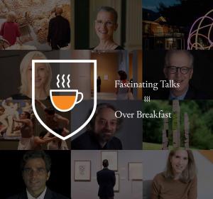 Logo image for Breakfast University with speaker images behind it