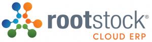 Rootstock Cloud ERP logo featuring an abstract network icon in blue, orange, and green, with the wordmark "rootstock" in gray and "CLOUD ERP" in orange