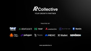 AP Collective client logo wall featuring Pudgy Penguins, NEAR, Avalanche, Raydium, Polygon and more.
