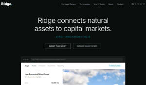 Ridge Website landing page showing log in for Investors as well as Natural Asset Owners / Operators