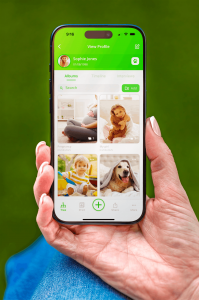 App screen image showing family photos in organised albums