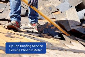 Roof replacement in progress by Tip Top Roofing Service serving Phoenix Metro AZ