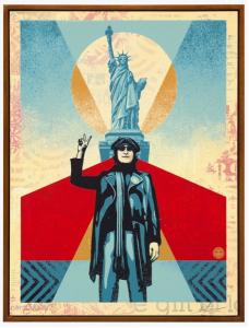 Lennon Peace and Liberty (Red) Limited Edition 2/6, (2023), signed & numbered  Silkscreen and Mixed Media Collage on Wood, HPM (Wood) (24”x18”) (Image Credit: Shepard Fairey)