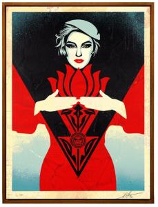 OBEY Noir Flower Woman (Red) Limited Edition 4/6 (2022),  signed & numbered Silkscreen on Wood Panel (24” x 18”) (2022) (Image Credit: Shepard Fairey)