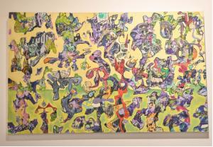 The Secret Life of Clouds (2024) oil and collage on canvas, 30” x 48” (Photo Credit: Society Allure / Rob Rich)