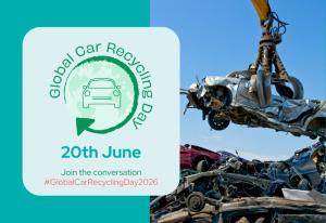 Global Car Recycling Day logo and photo with a call to action to support the 2026 awareness day
