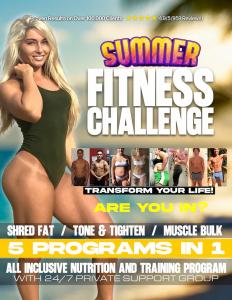 A graphic of a muscular woman with text about a Summer Fitness Challenge.