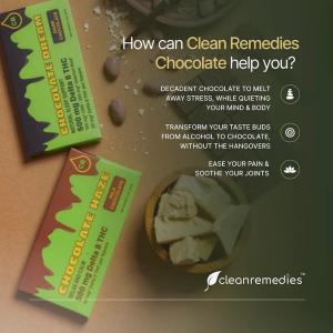 A graphic of chocolate bars with text describing the benefits.