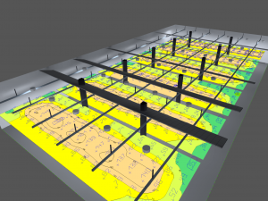 3D photometric rendering of a military firing range with C1D2 LED lights and measured footcandle distribution