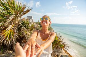 Happy tourist in Tulum, Mexico