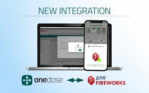 Image showing a laptop computer and mobile device representing the integration between OneDose and EPR Fireworks platforms.