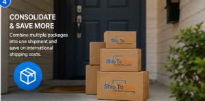 Package consolidation service helping customers save on international shipping and delivery costs.