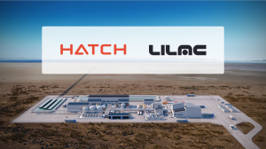 Hatch and Lilac logos over rendering of Great Salt Lake lithium plant