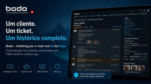 Bodo AI ticketing and CRM system interface showing workflow management for organizing customer emails, tickets, documents, and follow-ups in a centralized platform.