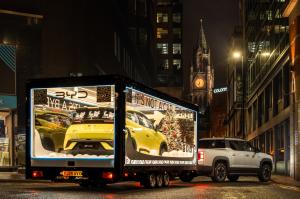 Transparent Showcase Trailer exhibition trailers BYD UK Christmas campaign night activation Manchester | The Clear Idea