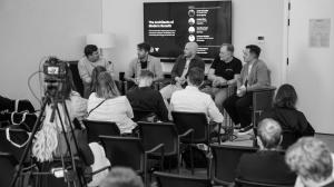Audience and speakers participating in a panel discussion at The Growth Forum Vilnius 2026 in Vilnius, Lithuania.