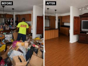 before and after property cleanout showing junk removal and complete cleanout service