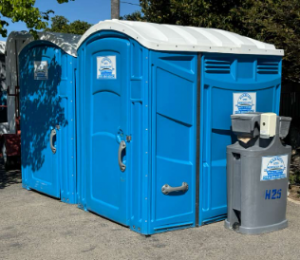 Barrios Site Services portable restrooms and handwash station unit for Central Valley construction and event sites.