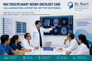 Multidisciplinary neuro-oncology tumor board at Dr. Rao's Hospital in Guntur, where neurosurgeons, neurologists, radiologists, pathologists, and rehabilitation specialists collaborate to develop personalized treatment plans for brain and spine tumor patie