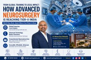 Dr. Mohana Rao Patibandla showcasing how advanced neurosurgery, minimally invasive brain surgery, spine surgery, and neuroscience innovation are transforming healthcare access in Tier-II India through Dr. Rao’s Hospital – International Institute of Neuros