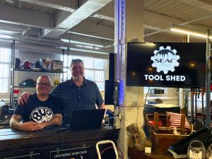 Mike Evans of SEAC and Andrew Dimock of Iter Opus together at the SEAC Tool Shed