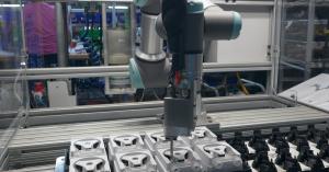 A machine works on the EcoTech Marine Versa dosing pump on a production line in the company's manufacturing facility in Bethlehem, Pennsylvania.