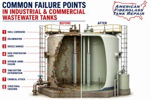 Illustration depicting a wastewater storage tank protected by an advanced interior lining system designed to resist corrosion, reduce maintenance requirements, extend service life, and support long-term asset reliability for commercial and industrial facilities.