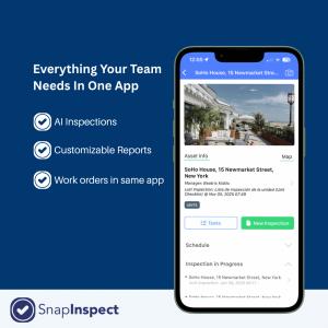 Mobile device showing a site inspection compliance app dashboard used for tracking inspections, hazards, and corrective actions on a job site.