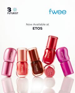 3d Voluming Gloss from K-beauty brand Fwee displayed alongside the B Futurist and Fwee logos with text reading "Now available at Etos".