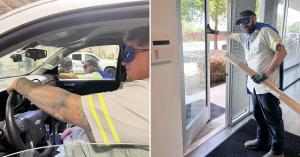 Vortex Doors Austin technician wearing super hero cape and eye mask