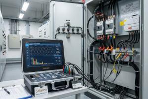 Solaren power quality analyser connected to a commercial electrical panel on a Philippine site, showing on-site power monitoring, electrical diagnostics, and energy efficiency analysis.
