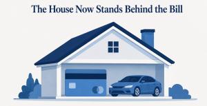 Conceptual illustration of a house sheltering credit card and automobile icons, representing consumer debt that has been refinanced into debt secured by the home.