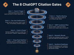 A visualization of the 8 gates in the ChatGPT citation pipeline