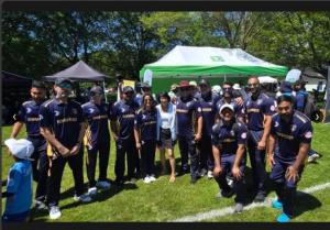 Bombardier Aerospace cricket team members posing with Mayor Olivia Chow after finishing runner-up for the Transit Trophy at the 2026 CIMA Mayor’s Trophy in Toronto.