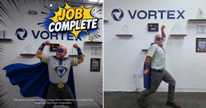 Vortex Doors San Antonio technician wearing superhero cape and eye mask