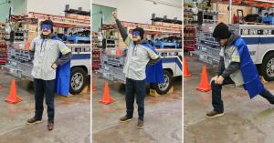 Vortex Doors San Francisco technician wearing a superhero cape and eye mask