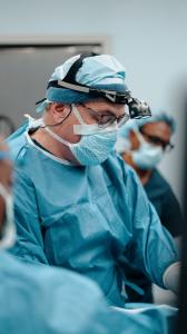 Dr. Mark D. Epstein demonstrates the Preservé breast augmentation technique while visiting plastic surgeons observe during a surgeon education program in Hauppauge, New York.